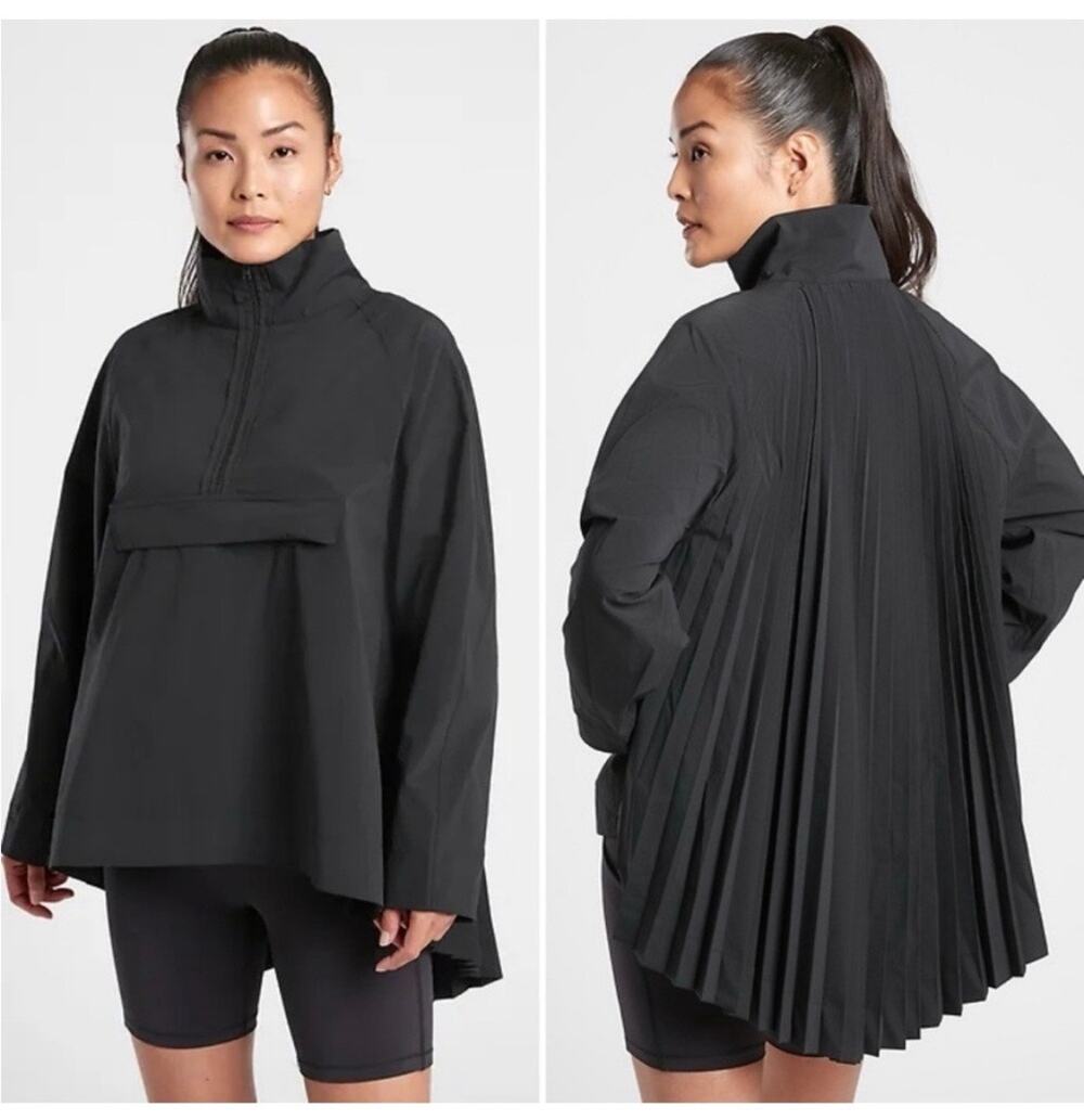 Athleta Sojourn Black Quarter Zip Pleated Oversized High Neck Top XXS